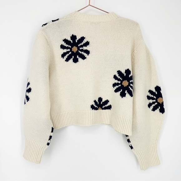 Sandro Sweater Floral Jacquard Ivory Wool Cropped - Picture 3 of 8